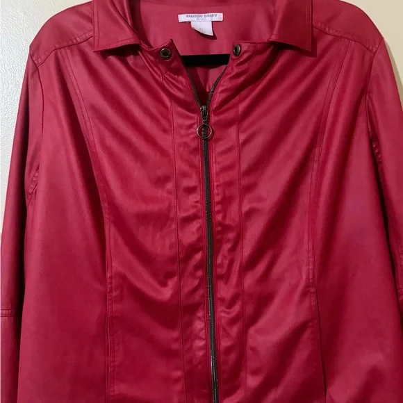 IS SOLD Allison Daley Vibrant Red Leather Jacket - Picture 4 of 7